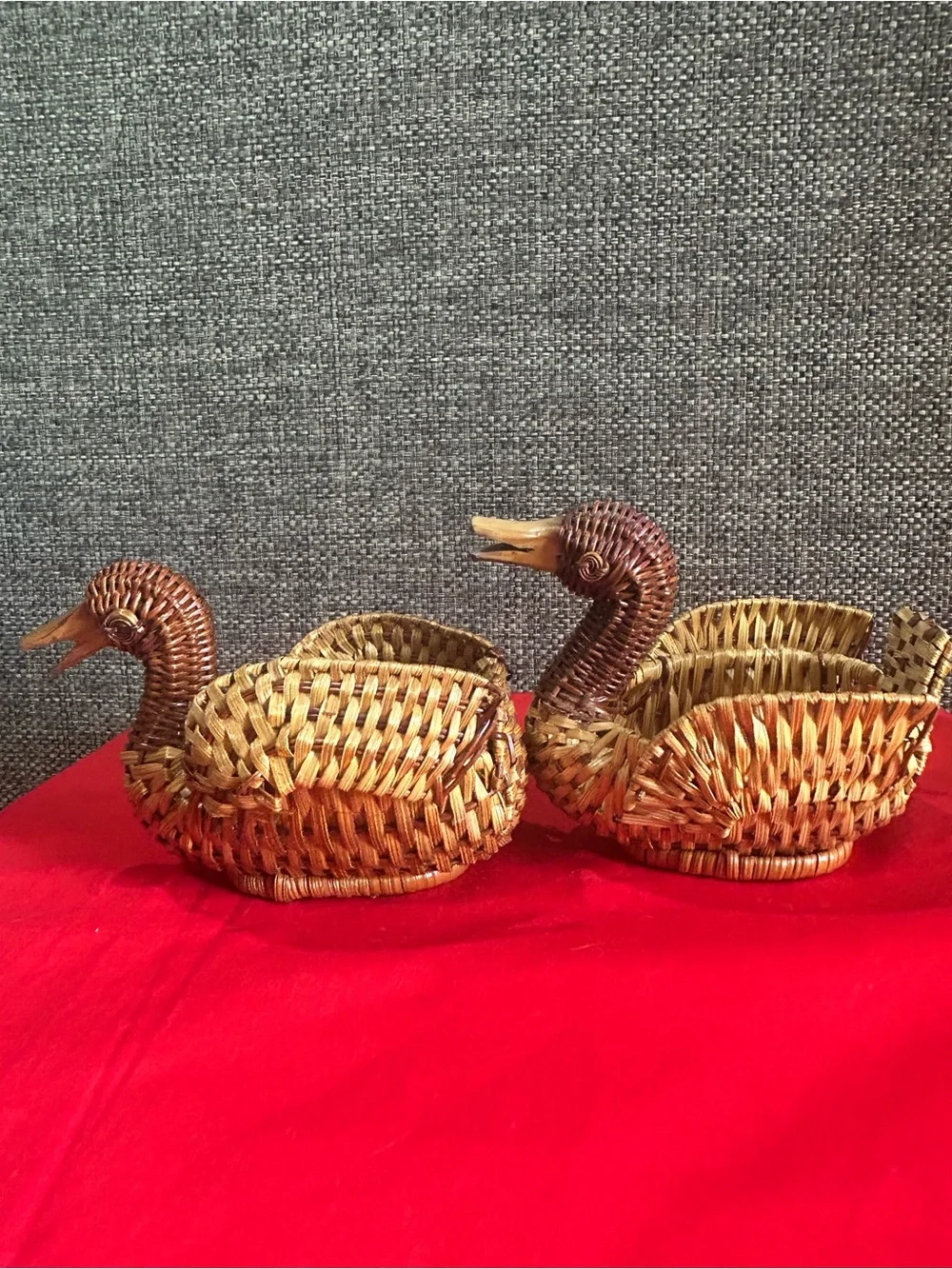 Handwoven Natural Brown Rattan Duck Accent Baskets - Set of 2